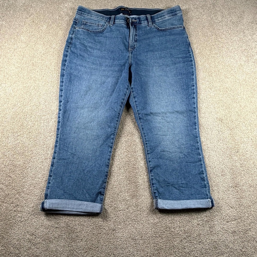 Lee Flex Motion Capri Jeans Womens 16 Medium Blue Denim Regular Fit Mid Rise